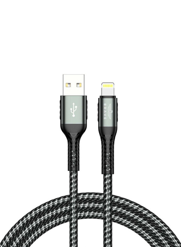 Brave 1.2 Meter 3.1A Fast Charging 30W Lightning Nylon Braided Data Cable, USB-Type-C To Lightning for Apple Devices, Black