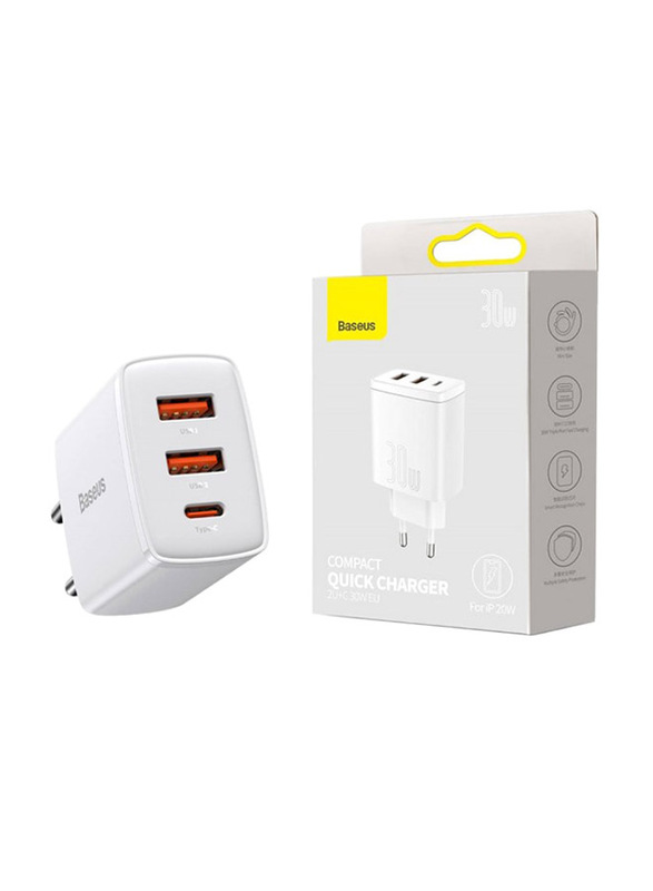 Baseus 30W USB C PD Fast Charger for iPhone Devices, White