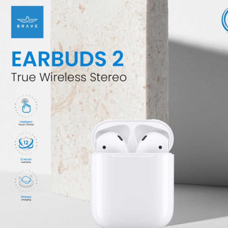 Brave True 2 Bluetooth V5.3 Wireless In Ear Earbuds Build In Microphone, White