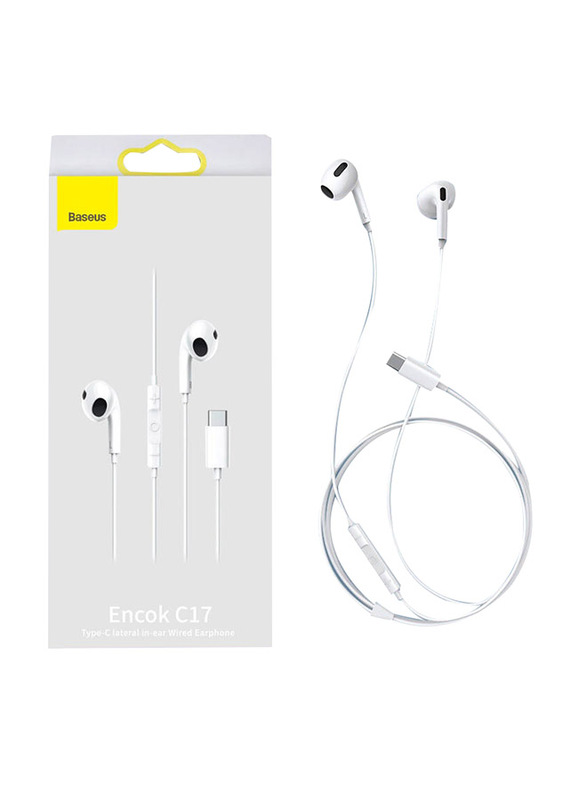 Baseus Encok C-17 Lateral In-Ear Wired Earphone for Samsung Huawei Xiaomi, White