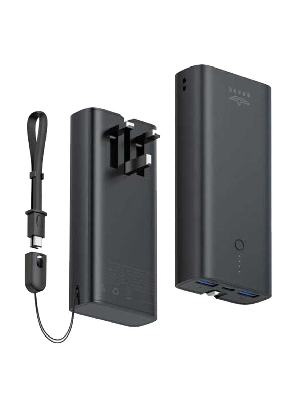 

Brave 10000mah 2-In-1 Uk Plug Portable Charger Power Bank, 22.5W, Black