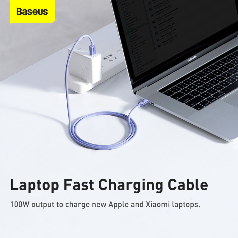 Baseus 1.2-Meter Crystal Shine Fast Charging 100W Type-C Cable, USB Type-C to USB Type-C for Smartphones/Tablets, Purple