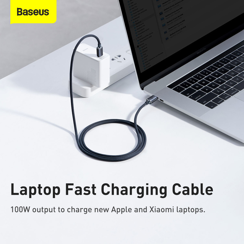 Baseus 1.2-Meter Crystal Shine Fast Charging 100W Type-C Cable, USB Type-C to USB Type-C for Smartphones/Tablets, Black
