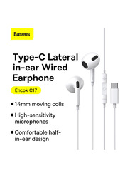 Baseus Encok C-17 Lateral In-Ear Wired Earphone for Samsung Huawei Xiaomi, White