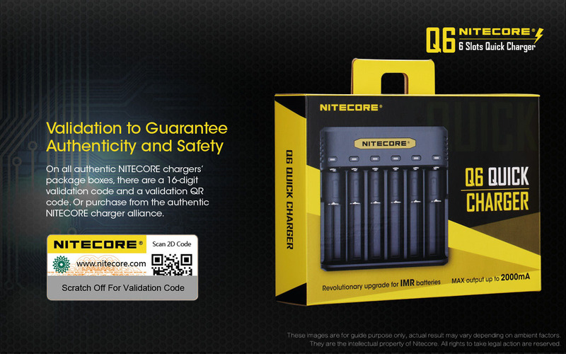 Nitecore Q6 6 Bay Lithium Ion Battery Charger, Black