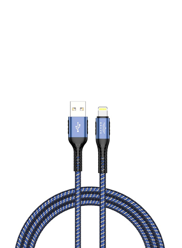 Brave 1.2 Meter 3.1A Fast Charging 30W Lightning Nylon Braided Data Cable, USB-Type-A to Lightning for Apple Devices, Blue