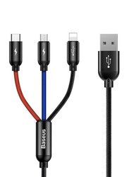 Baseus 1.2-Meter 3 Primary Color 3-in-1 Charging Cable 3.5A, USB A Male to Micro USB/USB Type-C/Lightning Port for Smartphones/Tablets, Black