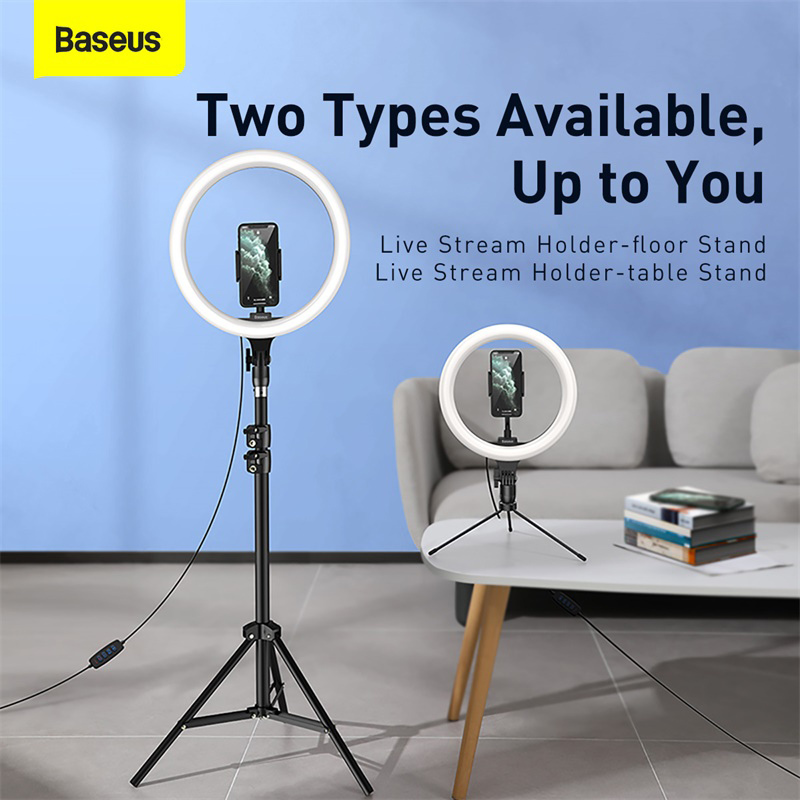 Baseus 120 LED Ring Light with 180 Degree Flip Bracket Floor Type Foldable Stand, White/Black
