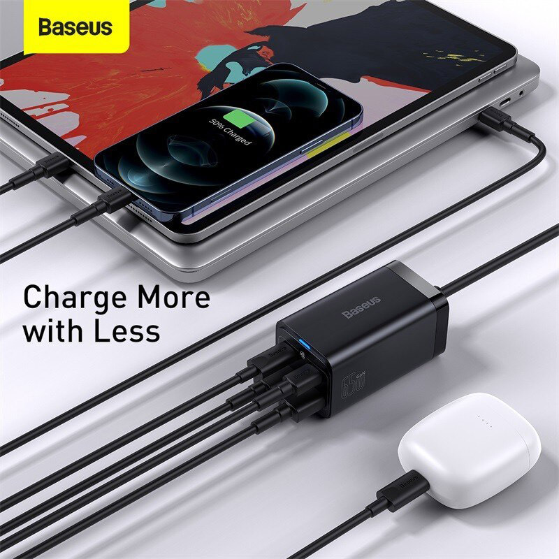 Baseus GaN3 Quick Charge Desktop Charger for MacBook Samsung iPhone Laptop, Black