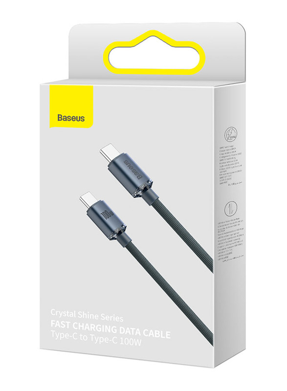 Baseus 1.2-Meter Crystal Shine Fast Charging 100W Type-C Cable, USB Type-C to USB Type-C for Smartphones/Tablets, Black