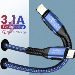 Brave 2-Piece 1+2 Meter 3.1A Fast Charging 30W 2-in-1 Lightning Nylon Braided Data Cable, USB-Type-C to Lightning for Apple Devices, Blue