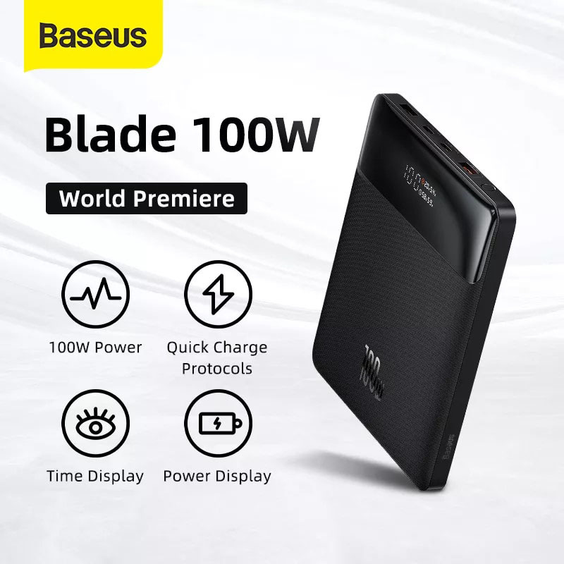 Baseus 20000mAh Blade Wired Fast Charging 100W Type-C PD Power Bank for Laptop & Mobile, Black