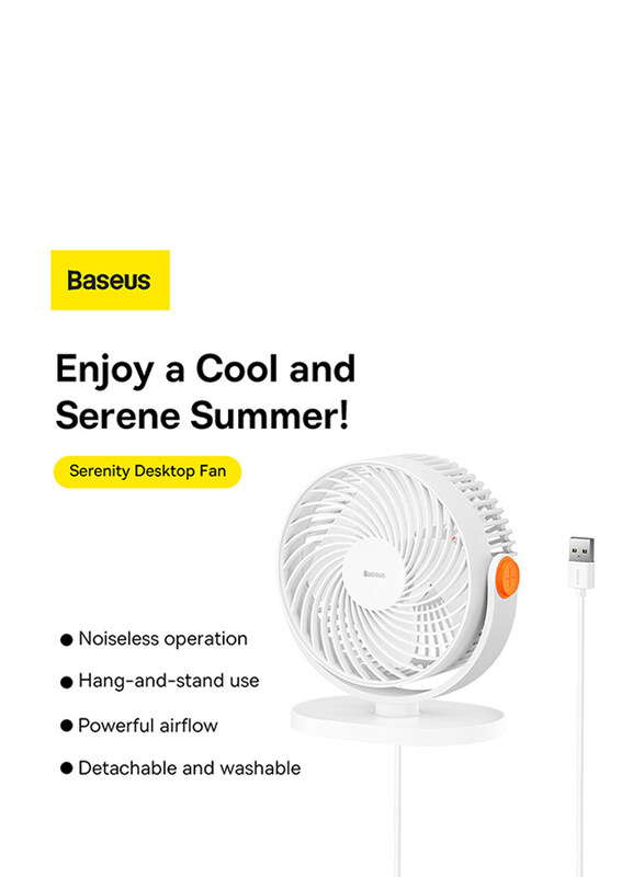 

Baseus Adjustable Desktop Portable Fan, White