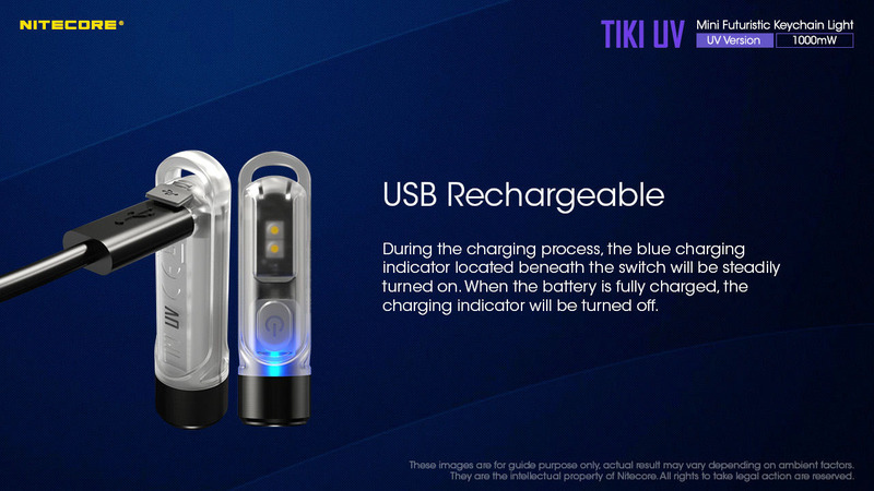 Nitecore Tiki UV USB Rechargeable Keychain Flashlight, Clear