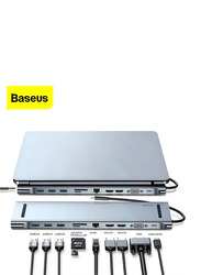 Baseus 11-in-1 USB-C Docking Station with 4K HDMI, 4 x 5Gbps 3.0 USB, RJ45 Ethernet, 60W Power USB-C Charging, 3.5mm Audio, VGA, Micro/SD Card Reader for MacBook/Pro/Air, iPad, Dark Grey