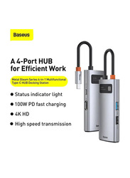 Baseus 4-in-1 USB C Hub Docking Station Adapter with 4K HDMI for MacBook Pro/Microsoft Surface Pro/Apple iPad Pro, Grey