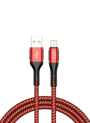 Brave 1.2 Meter 3.1A Fast Charging 30W Lightning Nylon Braided Data Cable, USB-Type-A to Lightning for Apple Devices, Red