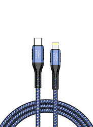 Brave 2-Piece 1+2 Meter 3.1A Fast Charging 30W 2-in-1 Lightning Nylon Braided Data Cable, USB-Type-C to Lightning for Apple Devices, Blue