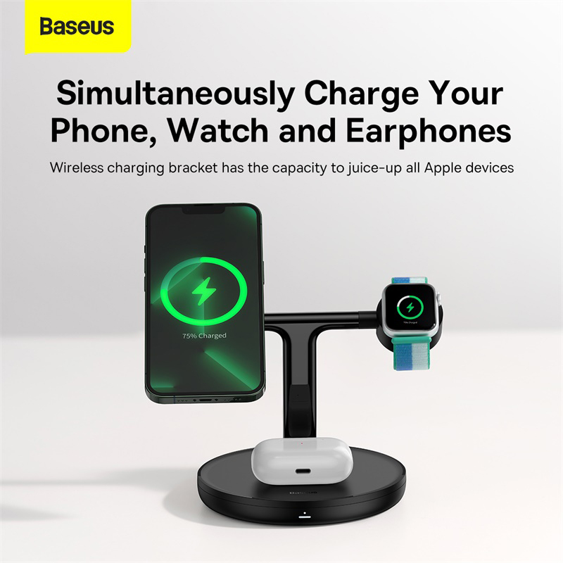 Baseus 3-in-1 Swan MagSafe Wireless Charger for Apple Devices, Black