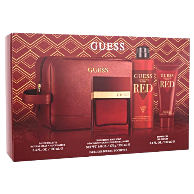 GUESS SEDUCTIVE RED EDT 100ML + 226ML BODY SPRAY + 100ML SHOWER GEL+ POUCH MEN GIFT SET