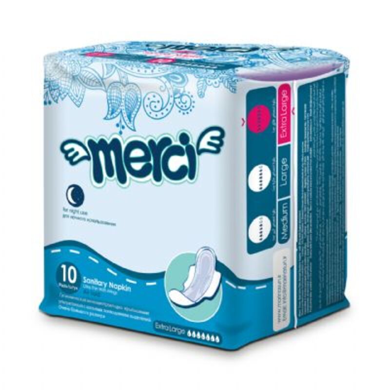 Merci Airlaid Sanitary Napkin OverNight 10 Pcs Pack of 4