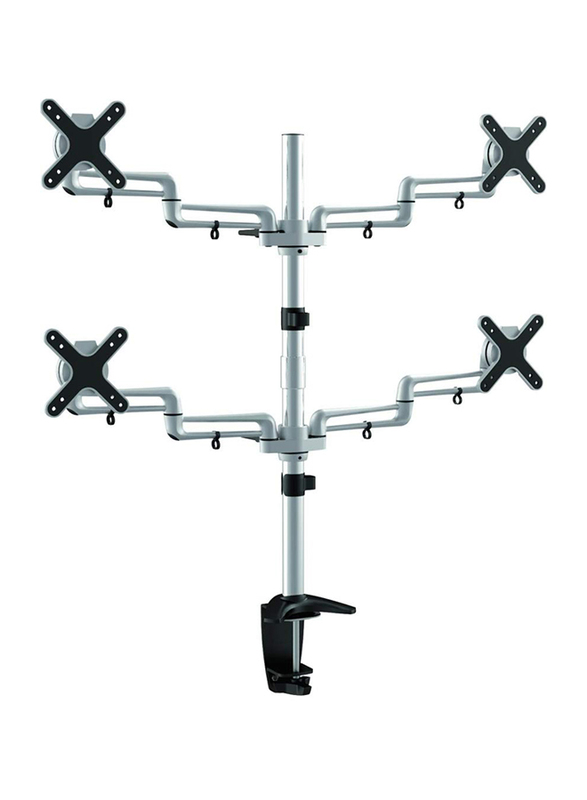 I-View ET01-C048 Four Monitor Desktop Clamp Stand, Silver/Black