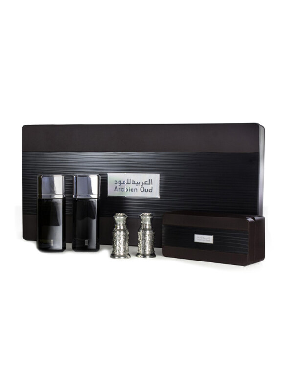 

Arabian Oud 5-Piece Amwaaj Collection Gift Set Unisex, 2 x Spray Vial, Cambodian Royal Aged Dehn Oud, Luxury Oud, Mukhallat