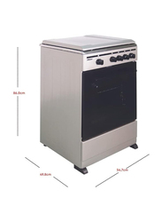 Nobel 4 Gas Burners Gas Oven with Grill Function Enamel Grids Lid Stainless Steel Top, Silver