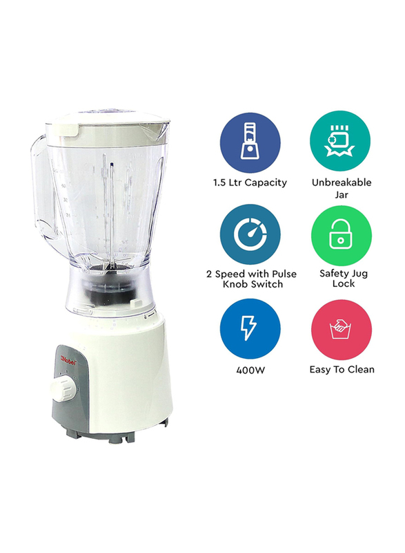 Nobel 1.5L 2-in-1 Blender, 400W, NB102, White