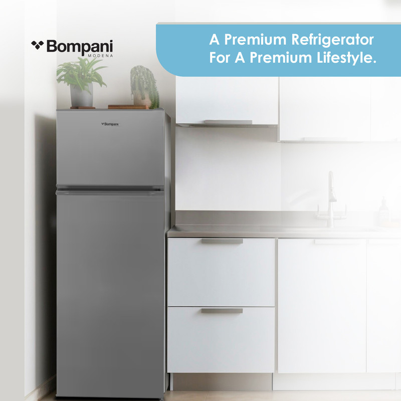 Bompani 216L Defrost Recessed Handle R600A Outside Condenser Double Door Refrigerator, BR240SS, Silver