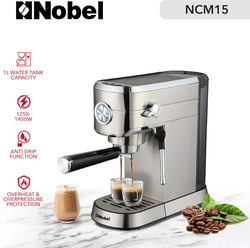 Nobel 1L Detachable Transparent Water Tank Coffee Machine, 450W, NCM15, Silver