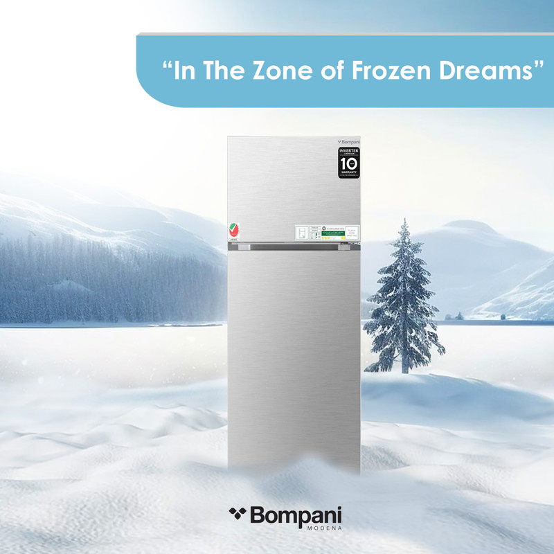 Bompani 465L Top Mount Double Door Refrigerator, BR580SS, Silver
