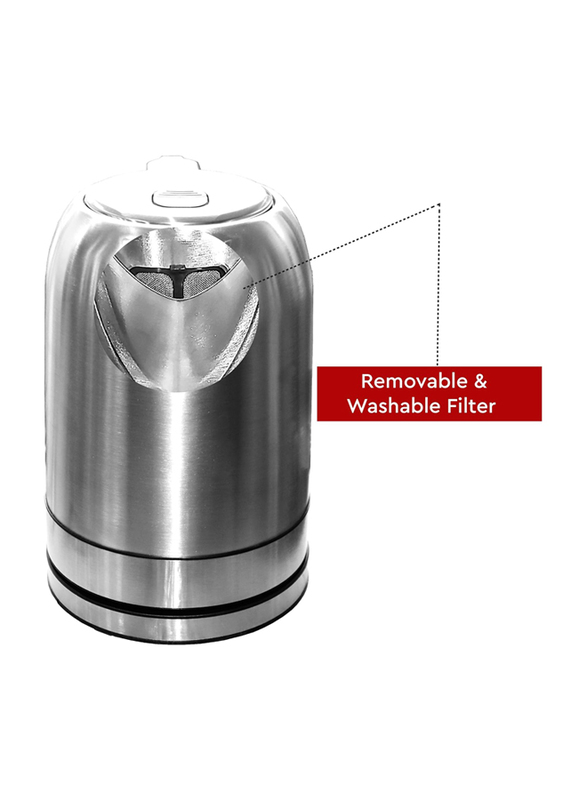 Nobel 1.7L Stainless Steel Kettle with 3-Steps Protection Safety Cordless, 2200W, NK187SS, Silver