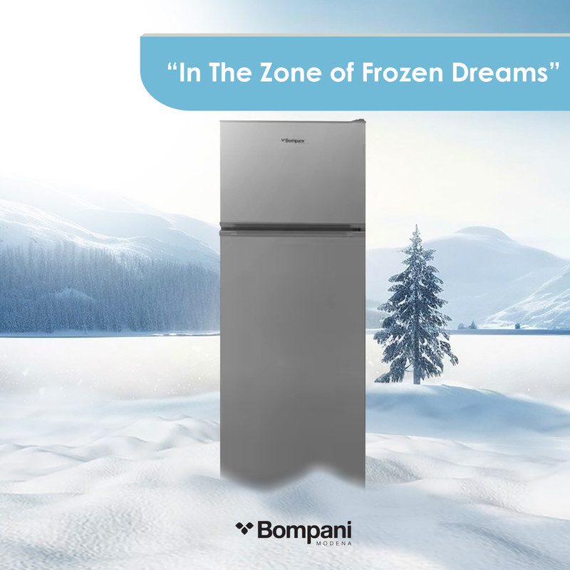 Bompani 216L Defrost Recessed Handle R600A Outside Condenser Double Door Refrigerator, BR240SS, Silver