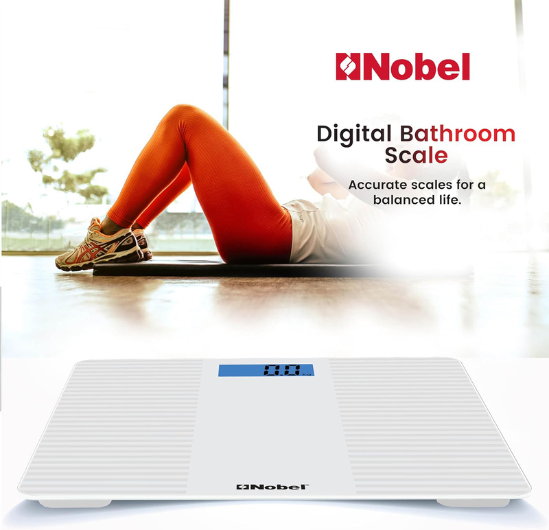 Nobel Weighing Scale 180 KGS Tempered Glass Digital Anti Slip Feet, White