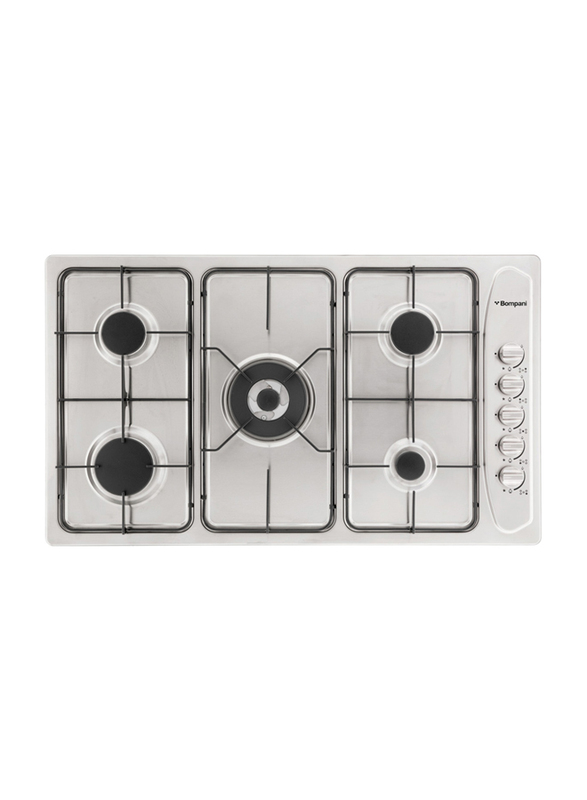 Bompani 90cm Stainless Steel Full Safety Auto Ignition 5 Burner Gas Hobs, BO293MV, Silver