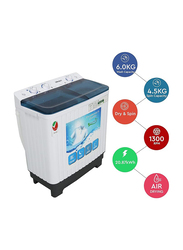Nobel 6 KG Washing 4.5 KG Spin Capacity Twin Tub Semi Auto Washer, Dry & Spin, 1300RPM, Air Drying, IPX4 Waterproof Grade, NWM600RH, White