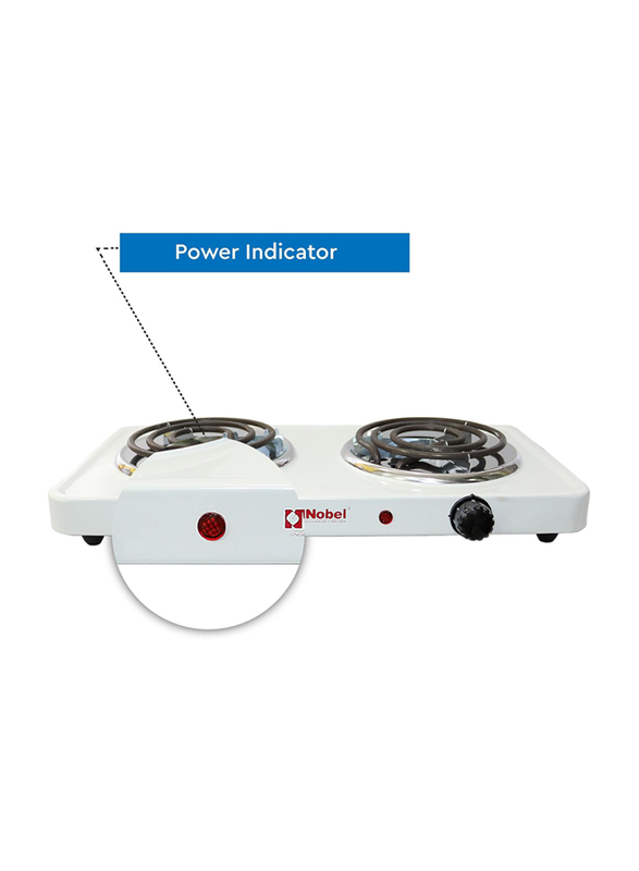 Nobel Thermostat Control & Overheat Protection Dual Spiral Hot Plate, 2000W, NHPS002, White