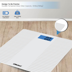 Nobel Weighing Scale 180 KGS Tempered Glass Digital Anti Slip Feet, White