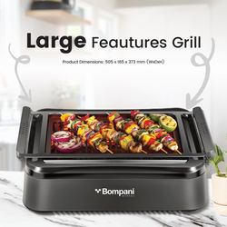 Bompani Indoor Smokeless Grill with Infrared Technology BBQ Grill, 1600W, BBQ007, Black