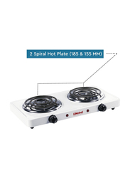 Nobel Thermostat Control & Overheat Protection Dual Spiral Hot Plate, 2000W, NHPS002, White