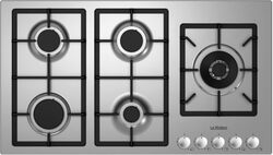 La Modano 5 Burner Stainless Steel Gas Hob With, Knob Control, Cast Iron Pan Supports, Automatic Ignition, Flame Failure Device - LMBH901GS Silver