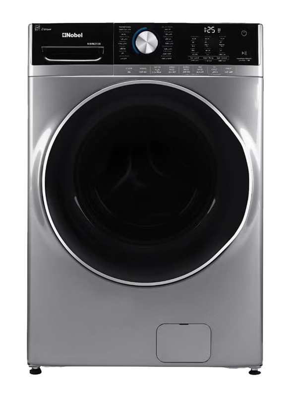 Nobel 21 KG Front Load Fully Automatic Washer, Stainless Steel Drum Vibration Reduction LED Control Panel, 9 Number of Wash Option, 70% Spin Dryer, NWM2100, Grey