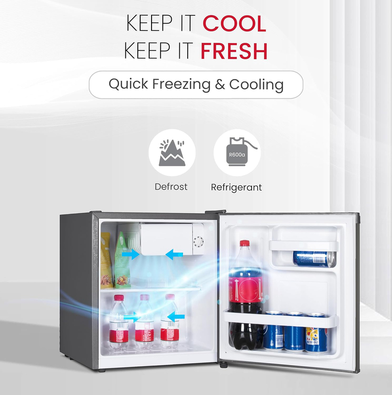 Nobel R600a Single Door Refrigerator Defrost Refrigerant Temperature Control with Shelf Bottle Rack Adjustable Foot, 65L, NR65S, Dark Silver