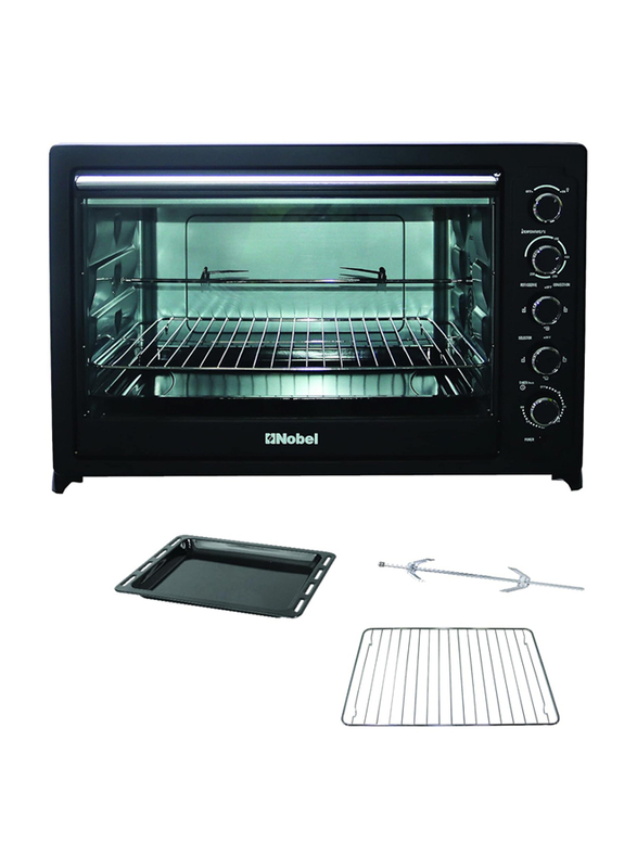 Nobel 105 Litres Electric Oven with 5 Knob Control & has Enameled Square Tray Bake Pan Grill Convection Rotisserie & Inner Lamp, Black