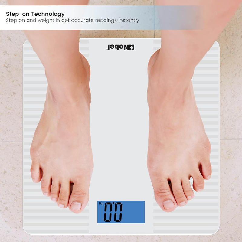 Nobel Weighing Scale 180 KGS Tempered Glass Digital Anti Slip Feet, White