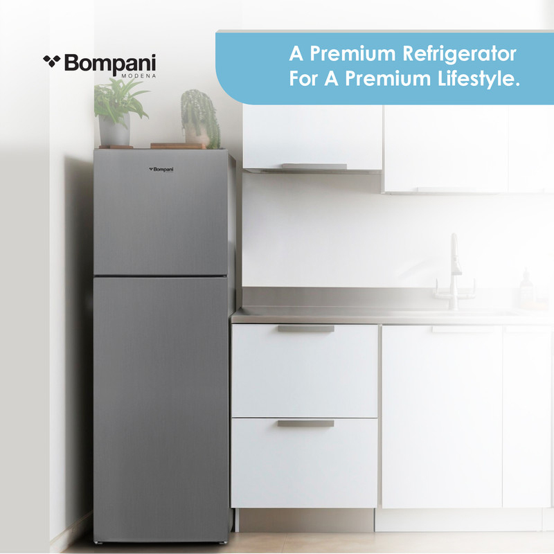 Bompani 300L Top Mount Double Door Refrigerator, BR300SS, Silver