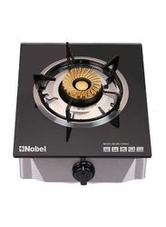 Nobel Heavy-Duty Cast Iron Single Stove Brass Burner with Piezo Ignition and High Quality Tempered Glass Panel, NGT1002G, Black