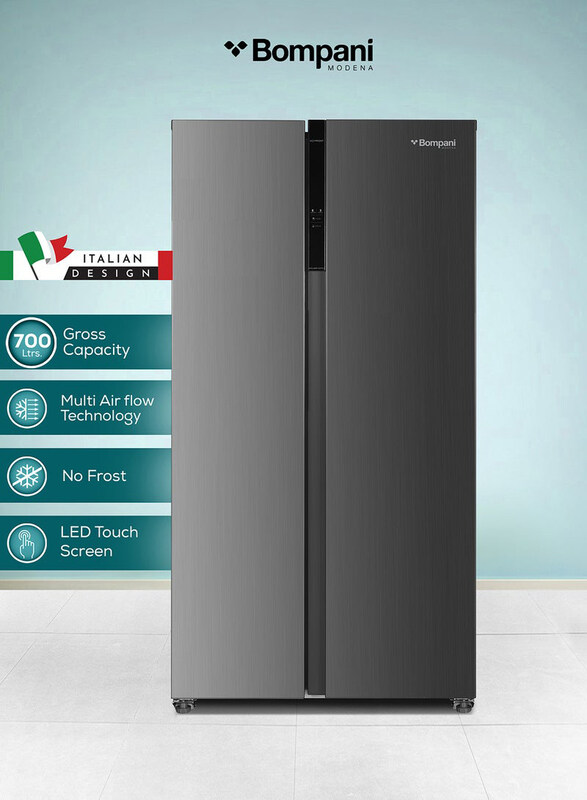 

Bompani 700L Side by Side Refrigerator Freezer, BR800 Inox, Grey