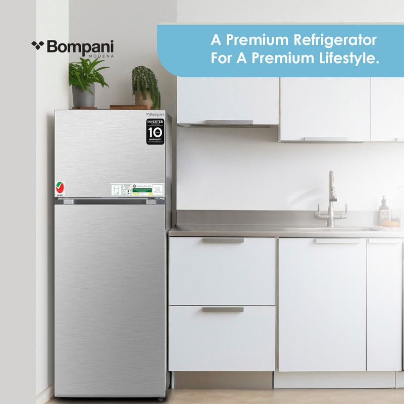 Bompani 465L Top Mount Double Door Refrigerator, BR580SS, Silver